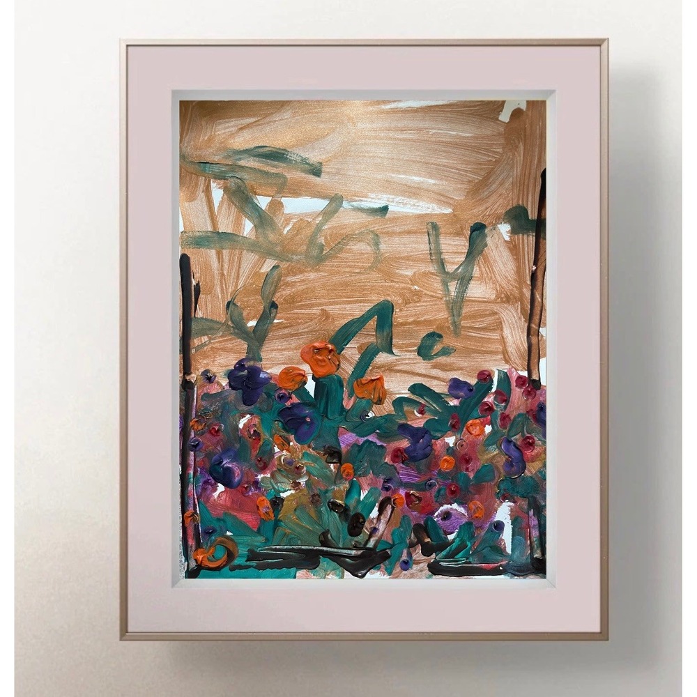 OMAN Artist Abstract Landscape Painting Garden Flowers Field Art 8.5x11 Vintage